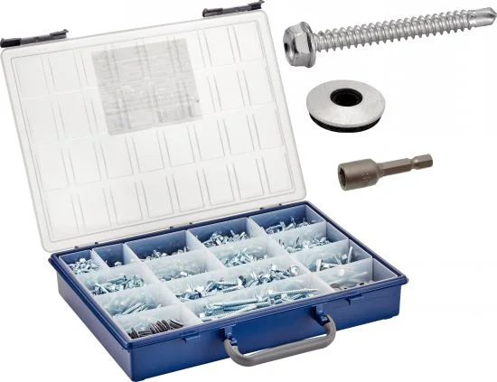 Coffret vis autoperceuses tête hexagonale + Rondelle EPDM + Embouts - Acier Zn image