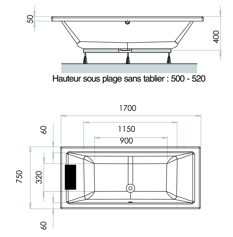 Baignoire rectangulaire NEW ANCO acrylique avec coussin repose tête image