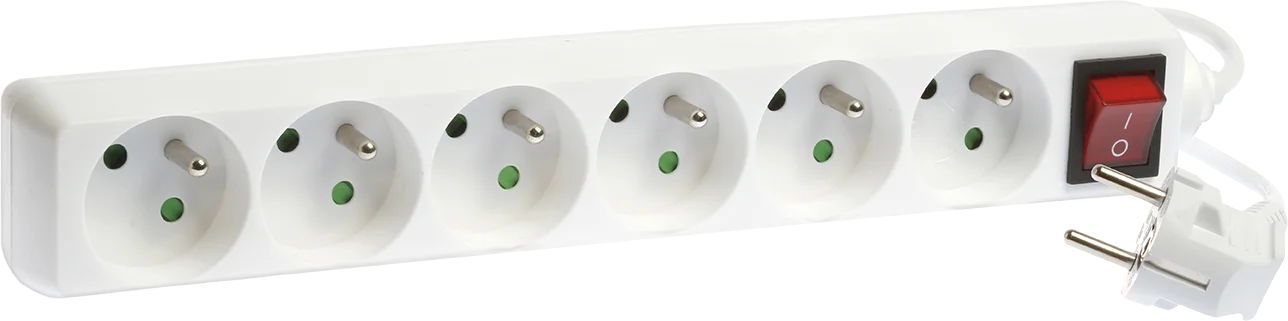 Blocs multiprises 6 prises 2P+T 16A - H05VV-F 3G1mm² - 1 mètre - Blanc image