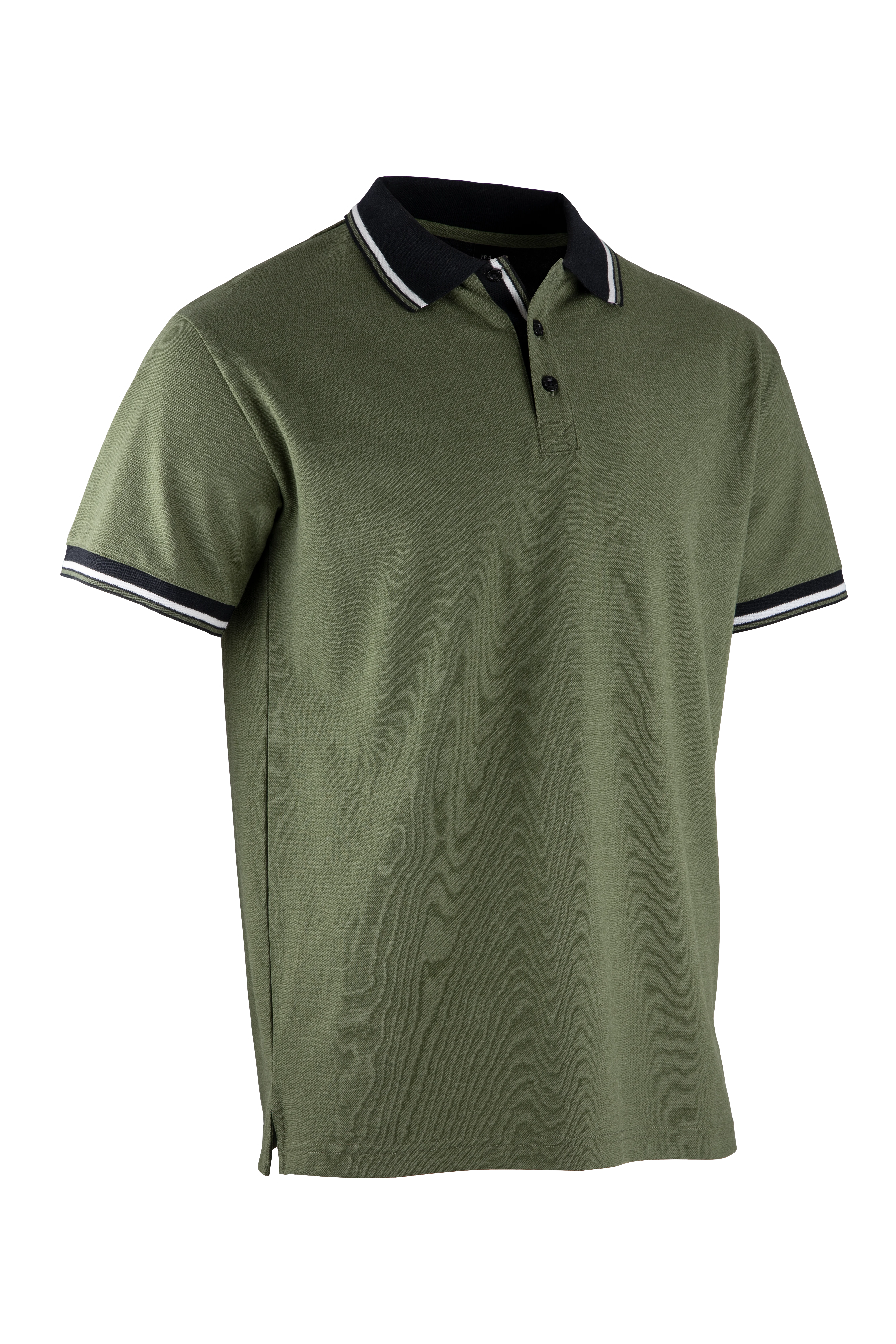 Polo de travail MC maille piquée chinée LEWIS  - VERT OLIVE/NOIR image