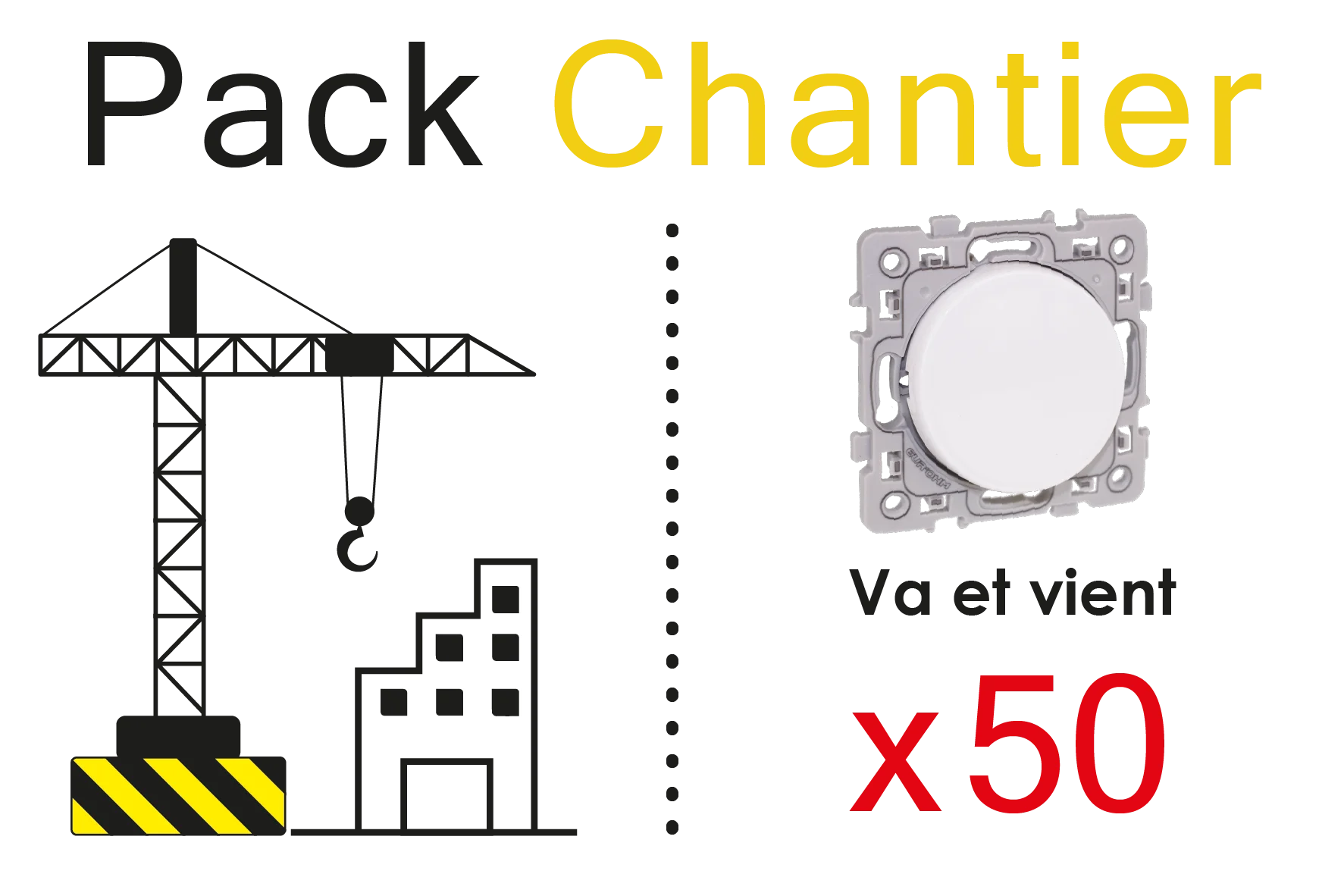 Pack chantier 50pces - Interupteur va et vient blanc - SQUARE image