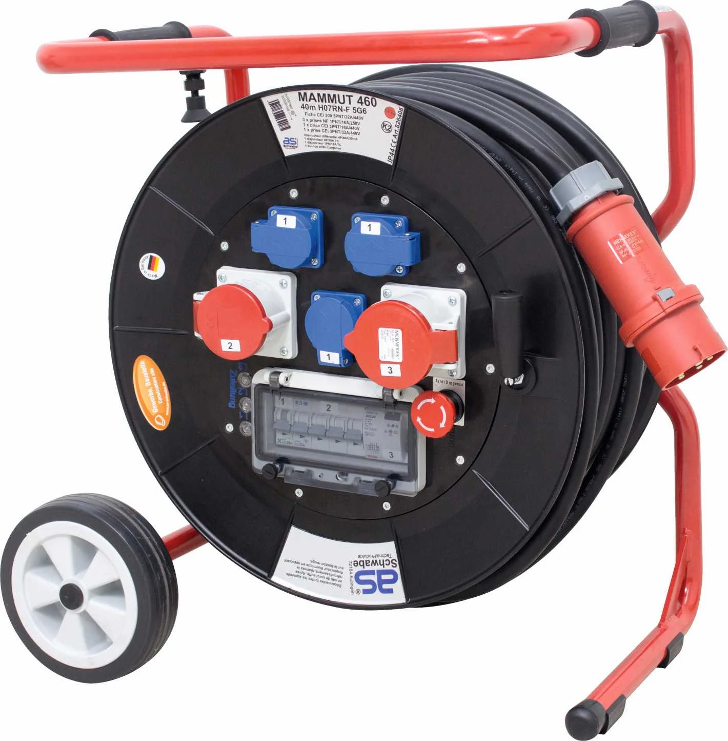 ENROULEUR MAMMOUTH ROULANT 22kW H07RN-F 5G6 3 PRISES NF + 1 PRISE CEI 3PNT/16A/400V + 1 PRISE CEI 3PNT/32A/400V IP44 image