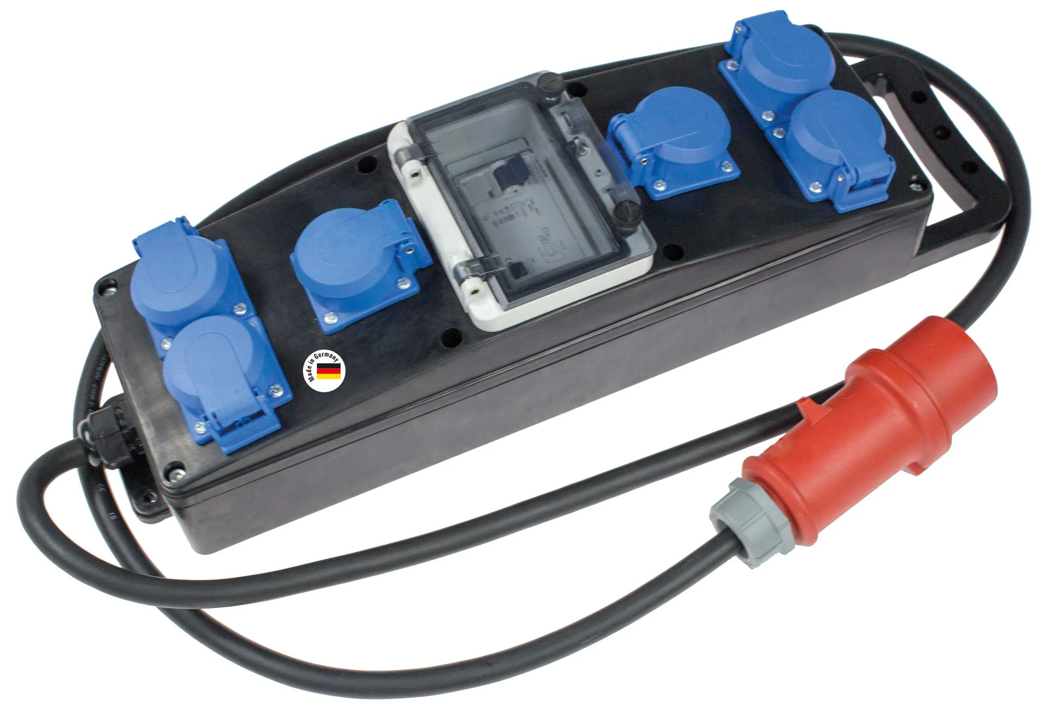 REGLETTE DE CHANTIER 3PNT/16A/400V 11kW - 6 PRISES NF 2P+T CABLE 2M H07RN-F 5G2,5 IP44 - NOIR image