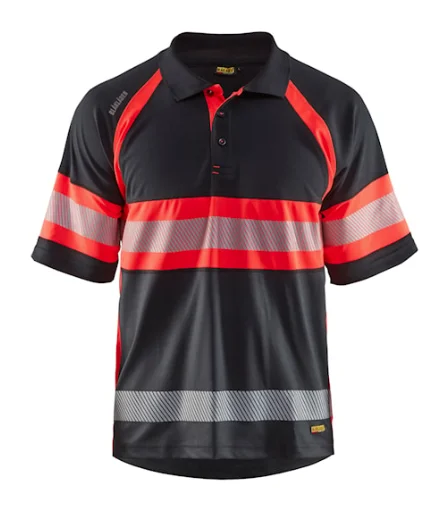Polo de travail haute visibilité anti-UV 3338 - Noir/Rouge fluo image