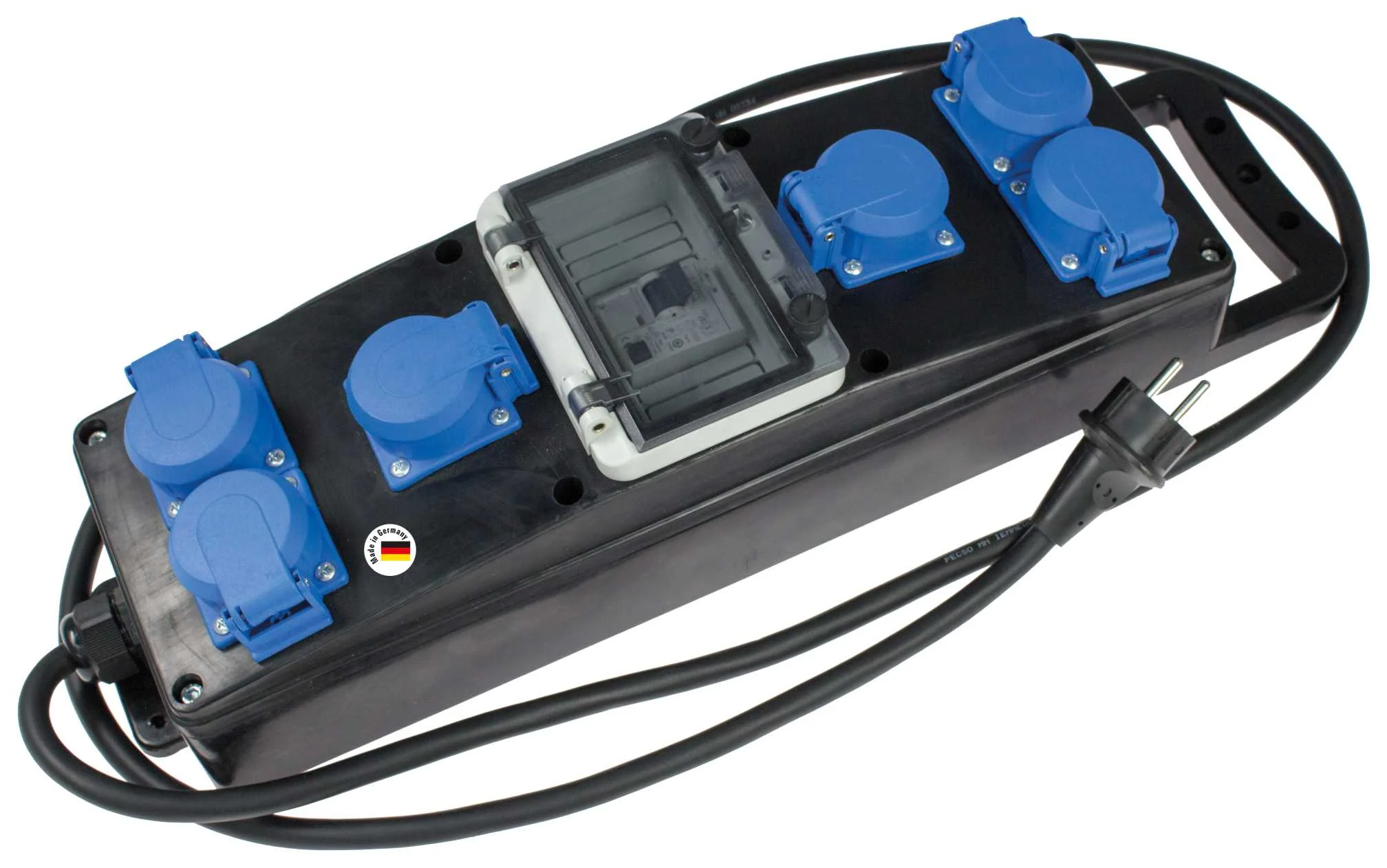 REGLETTE DE CHANTIER 1PNT/16A/230V 11kW - 6 PRISES CABLE 2M H07RN-F 5G2,5 IP44 - NOIR image