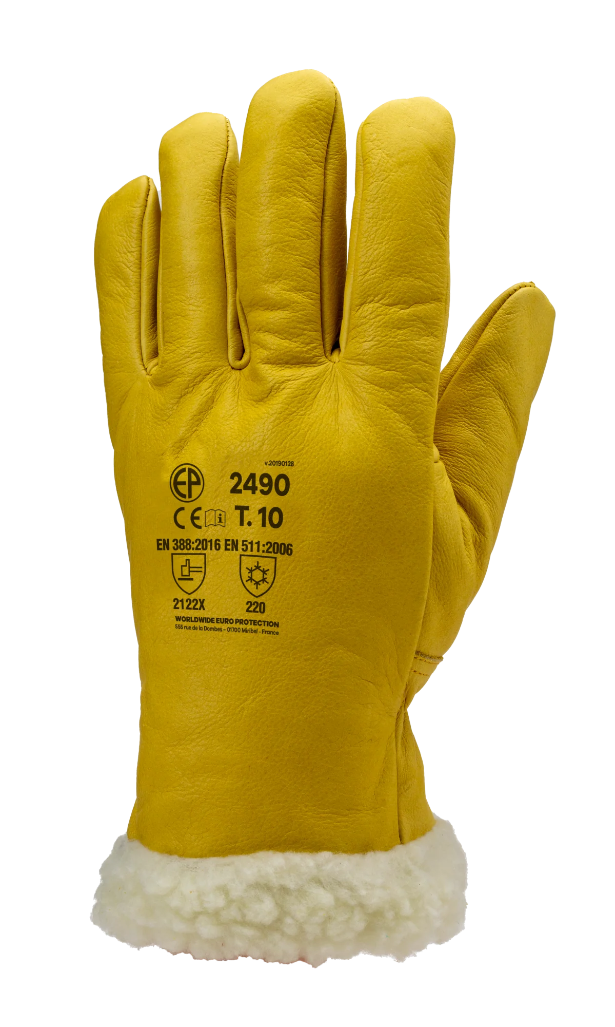 Lot de 6 paires de gants EUROWINTER ISLANDE - Cuir de vachette pleine fleur jaune - Fourrure synthétique en polyamide image
