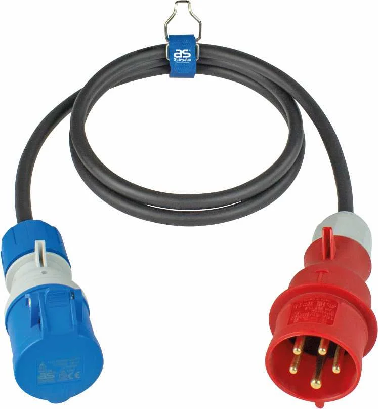 Câble adaptateur CEI industriel à indicateur de tension H07BQ-F 3G2,5 - 1,5M - Noir image