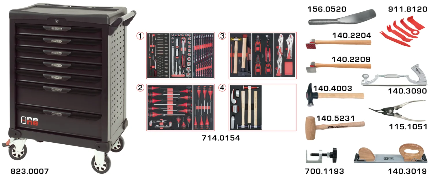 Servante OnebyOne 7 tiroirs composée d’outils pour la carrosserie, 166 pièc image