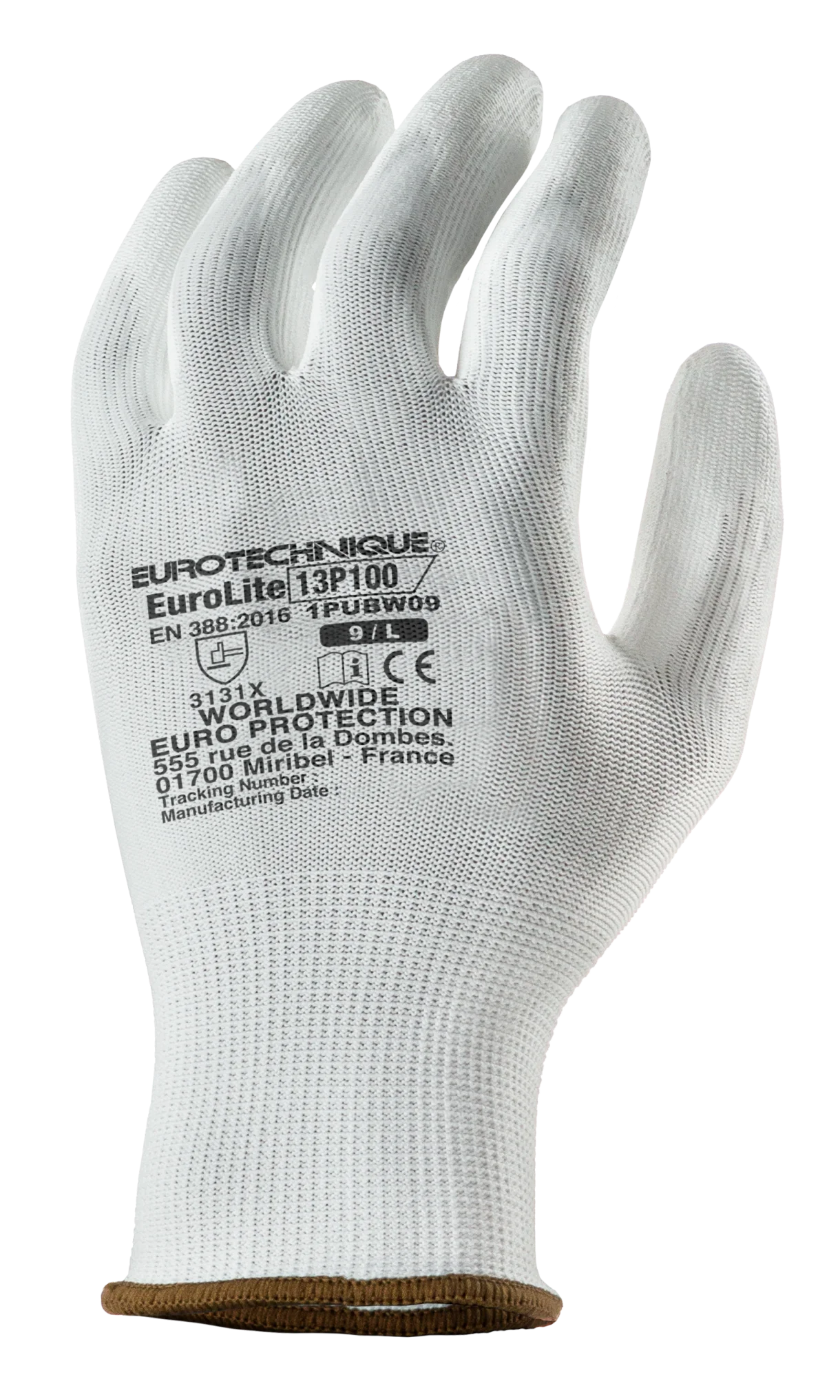 Lot de 10 paires de gants Manutention EUROLITE 13P100 polyester blanc end PU blanc image