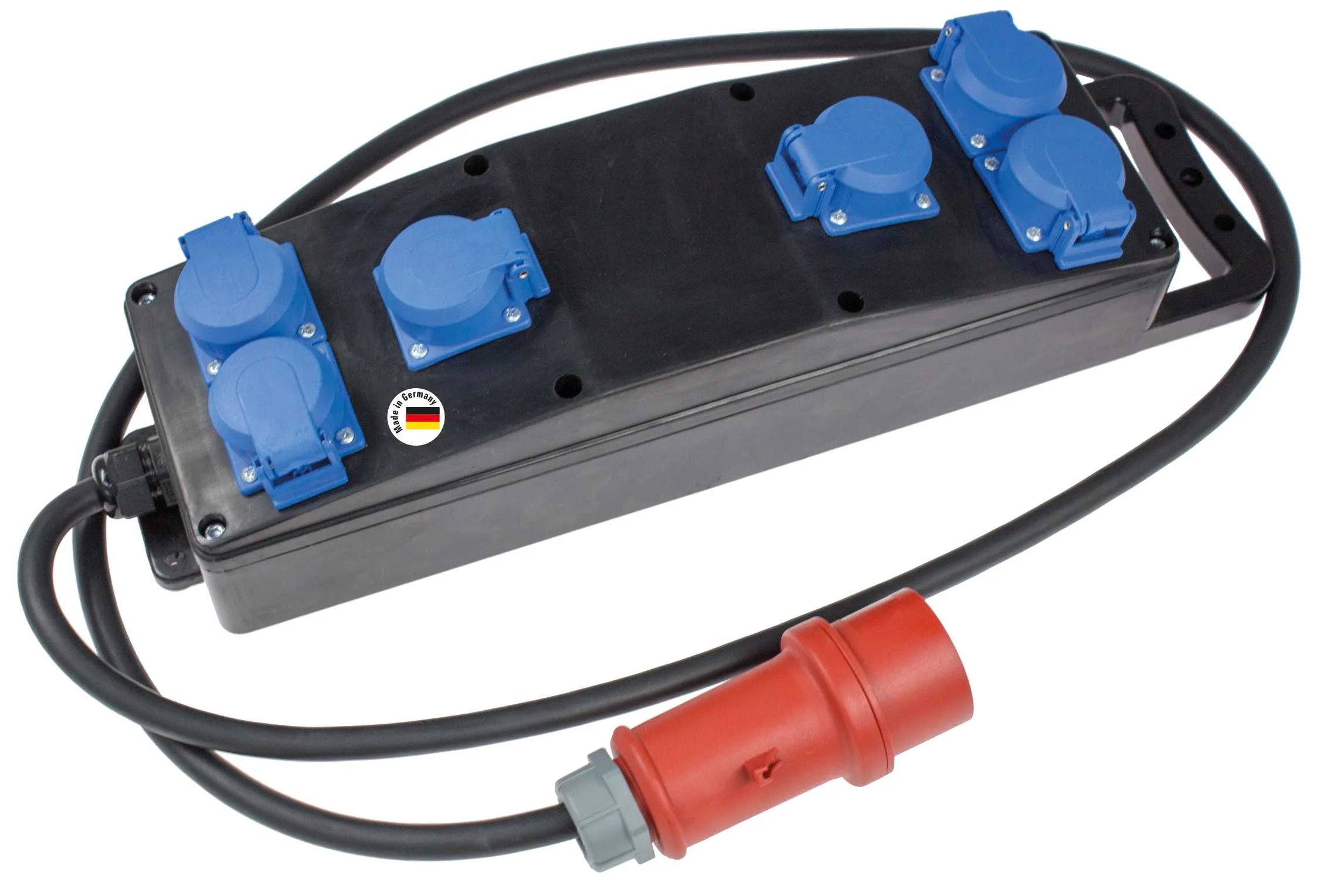 REGLETTE DE CHANTIER 3PNT/16A/400V 11kW - 6 PRISES NF 2P+T - CABLE 2M H97RN-F 5G2,5 IP44 - NOIR image