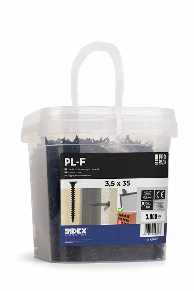 Vis pour cloisons sèches - tête trompette - double filetage - vis pointue - Phosphaté - Empreinte PH Seau plastique image