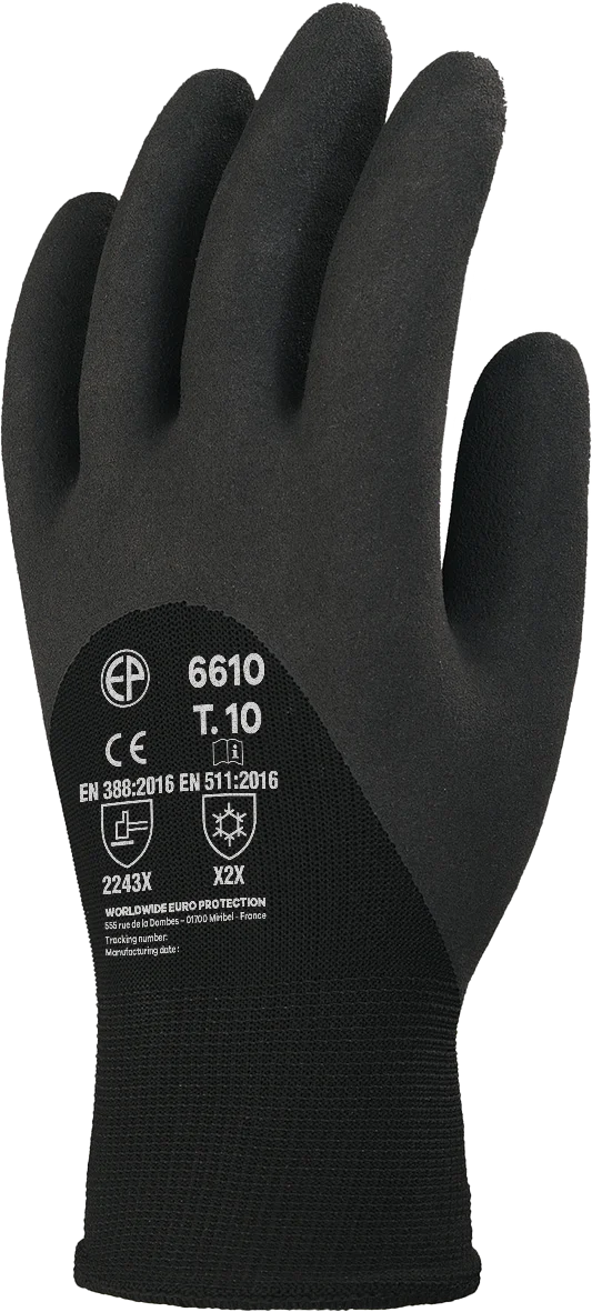 Lot de 10 paires de gants EUROWINTER enduit mousse latex noir dos aéré image