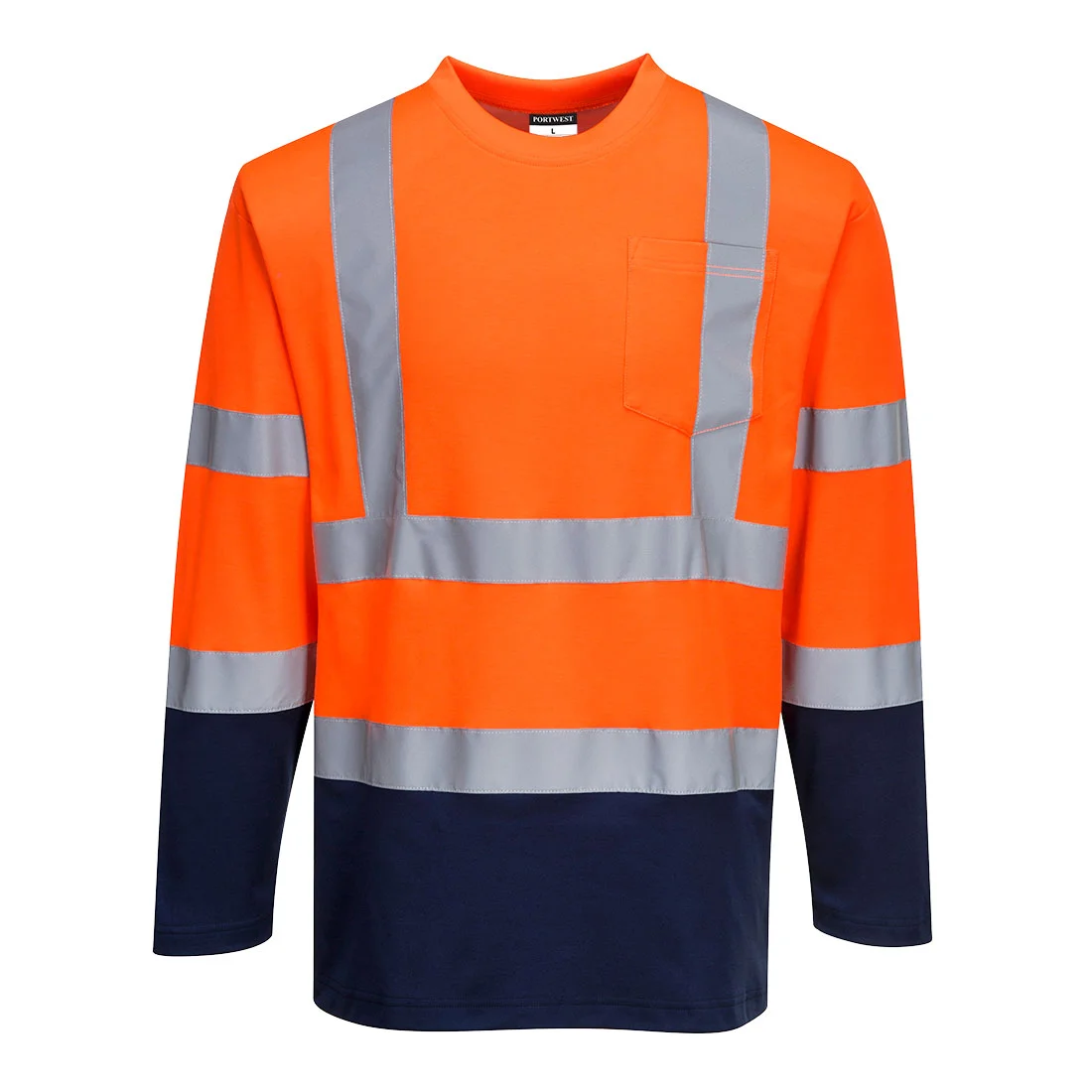 T-Shirt Coton Comfort bicolore manches longues Orange/Marine image