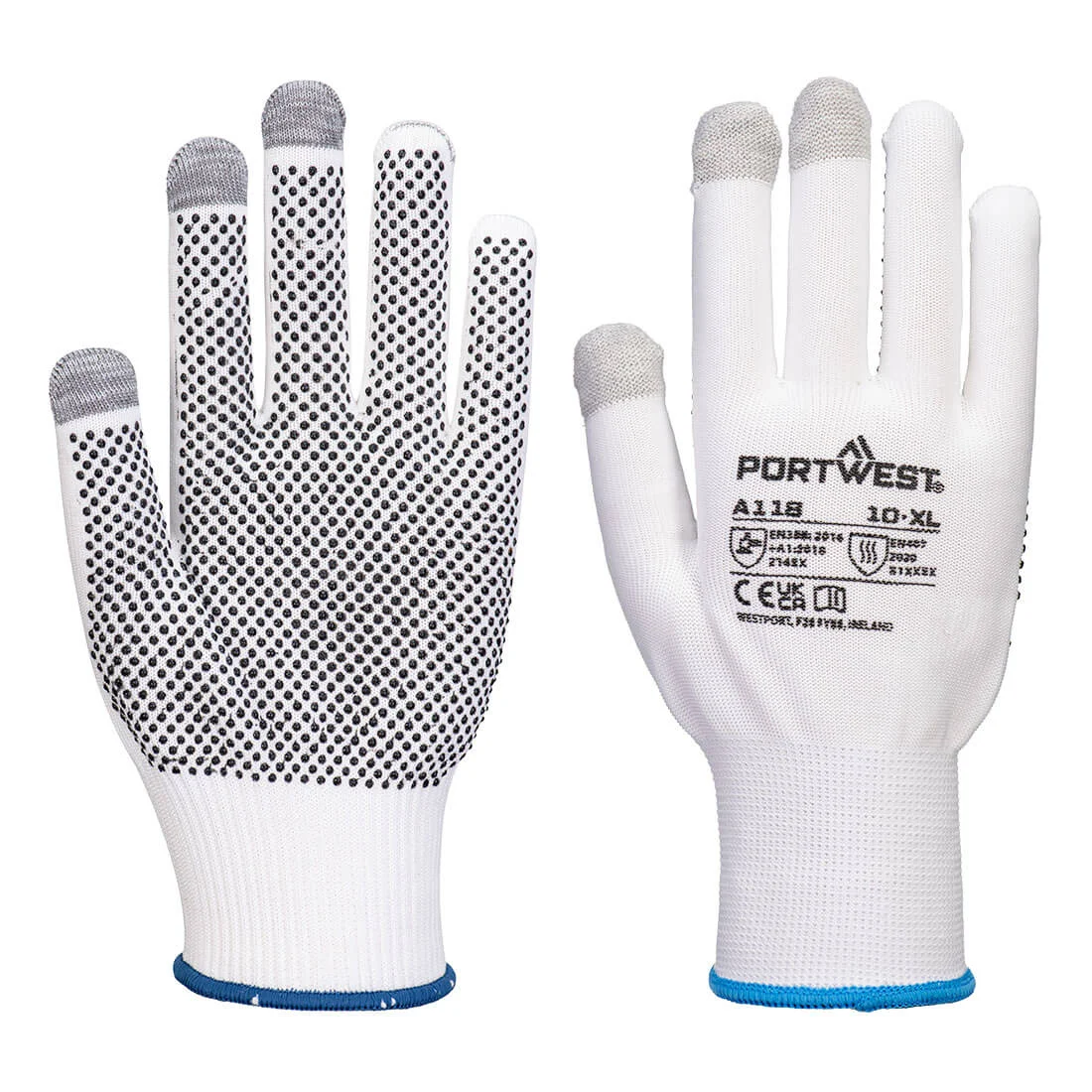 Lot de 12 paires de gants Grip 13 PVC avec picots tactile Blanc/Gris image