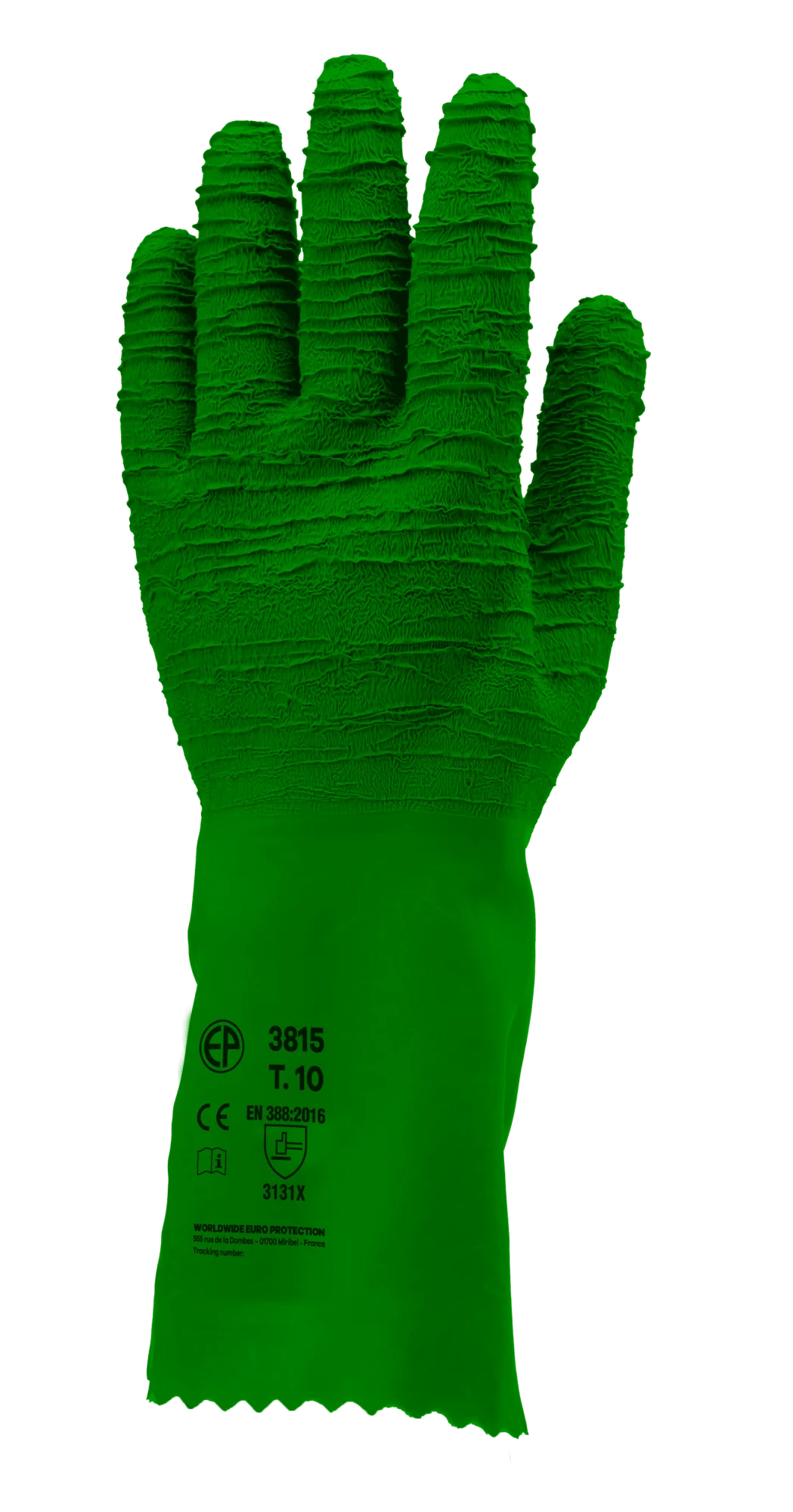 Lot de 10 paires de gants Manutention EUROSTRONG 3815 LATEX CREPE VERT 32CM image
