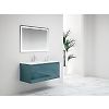 Ensemble meuble suspendu salle de bain 4 tiroirs Bleu -  Plan vasque excentré gauche ANCODESIGN - meuble suspendu + double vasque céramique + miroir LED image 0