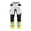 Pantalon de travail peintre haute-visibilité poches flottantes - Blanc/Jaune fluo image 0