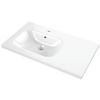 Ensemble meuble suspendu salle de bain 4 tiroirs Blanc Laqué - Plan vasque excentré gauche ANCODESIGN - meuble suspendu + double vasque céramique + miroir LED image 3