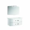Ensemble meuble salle de bain galbée 2 tiroirs double vasque Blanc Brillant - ANCODESIGN - meuble suspendu + vasque à poser + Panneau miroir  + Applique LED image 0